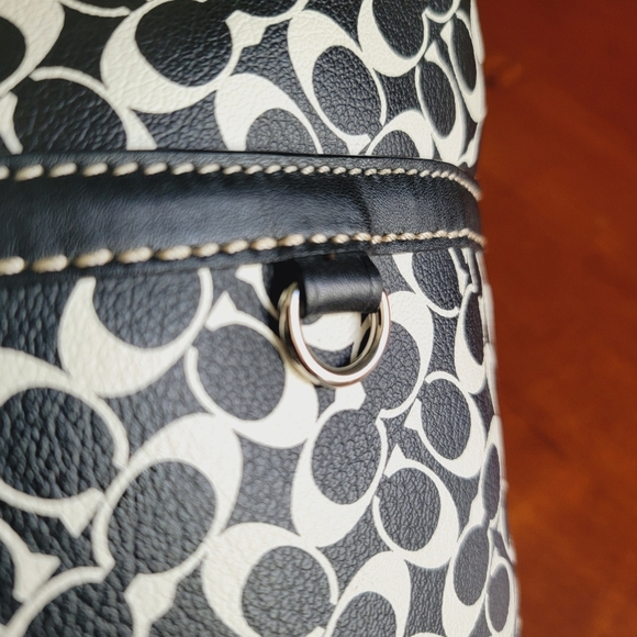 Coach F15137 Chelsea Heritage Stripe Signature Black White Coated Canvas Tote - Picture 10 of 14